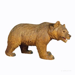 Wooden Statue of a Walking Bear Handcarved in Switzerland ca.1930s