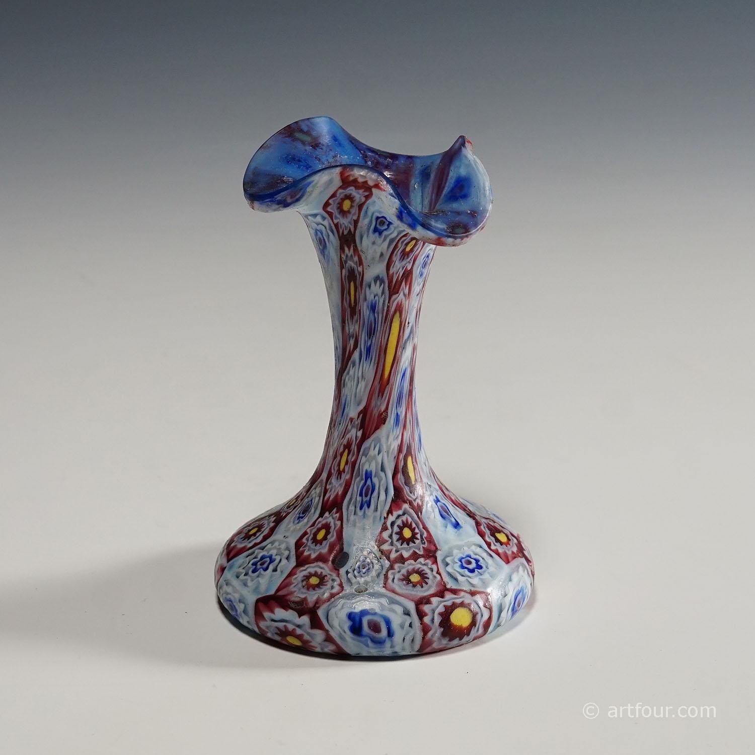 イタリアヴィンテージ MURANO ITALY ミルフィオリ 小さな一輪挿し 希少【ムラーノ】ガラス 花瓶 ミルフィオリ イタリア製