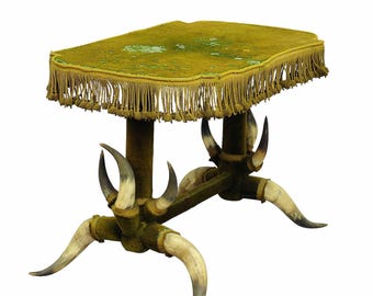 Antique Bull Horn Table with Green Velvet ca. 1870