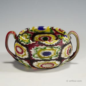 Fratelli Toso Millefiori Murrine Glass Handeled Bowl, Murano circa 1920