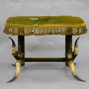 Antique Bull Horn Table with Green Velvet ca. 1870 image 2