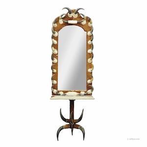 Grand miroir d'entrée avec décorations en corne de vache et table console, Autriche 1870