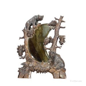 Antique Black Forest Mirror with Rustic Bear Carvings ca. 1900