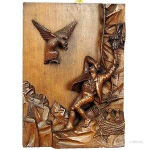 Relief Wood Carving Nest Robber, Black Forest ca. 1890