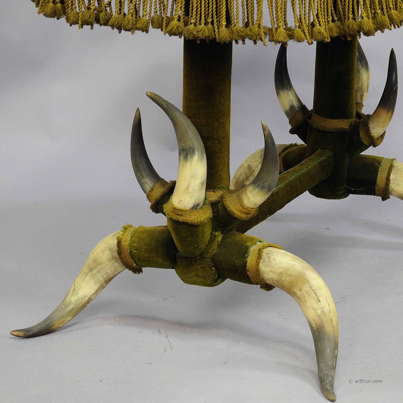 Antique Bull Horn Table with Green Velvet ca. 1870 image 4