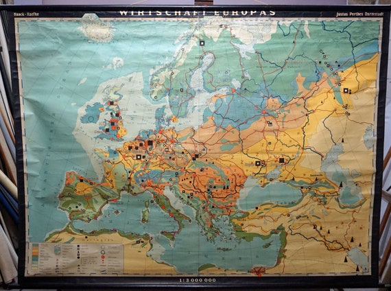 alleen blouse zeevruchten Mural Vintage Rollable Map Europe Economy Wall Chart Poster - Etsy
