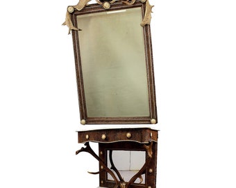 Miroir antique en bois de cervidé avec table console, Autriche, env. 1860