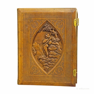 Large Antique Photo Album with Wooden Carved Cover, Brienz ca. 1900