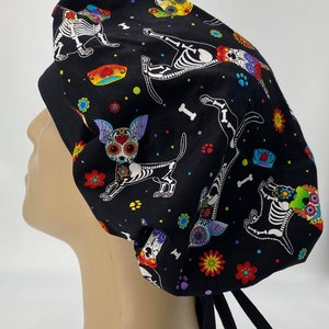 Scrub Hat, Head Bonnet, Big Hair Nurses Bouffant, Made in America USA, Gift, Surgeon Nurse Doctor Chef Bonnets Women Hats Cotton Adjustable