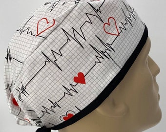EKG Heartbeat Scrub Cap, Nurse Doctor Surgeon Hat