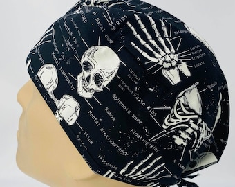 Skulls and Bones Scrub Cap | Surgical Hat for Doctor Nurse Orthopedic Chiropractor Anthropologist Osteology X-Ray Veterinarian | Black White
