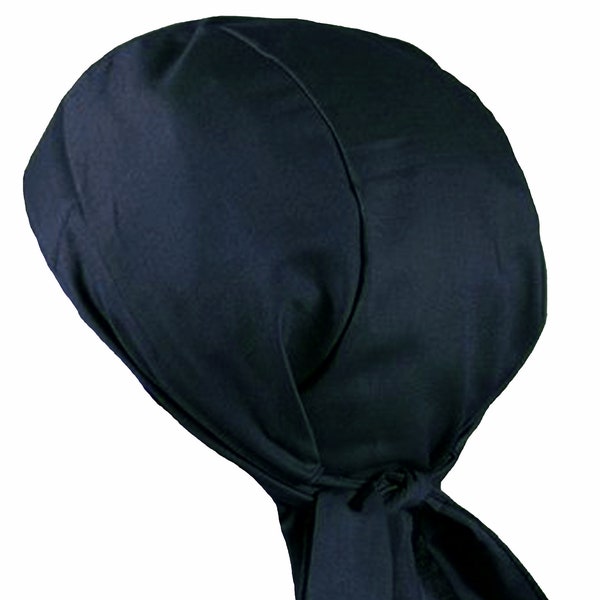 NAVY BLUE Doo Rag with SWEATBAND Bandana Motorcycle Skull Cap for Men Women Dorag Durag Dew