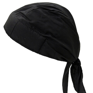 Black Solid Bandana Head Wrap with SWEATBAND Motorcycle Skull Cap Doo Rag Hat Cotton Durag for Men or Women