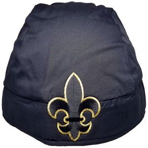 Fleur De Lis Bandana Headwrap Dorag Black and Gold Cap with Sweatband, Cotton Durag Cycling Skull Cap New Orleans Football Quebec Louisville