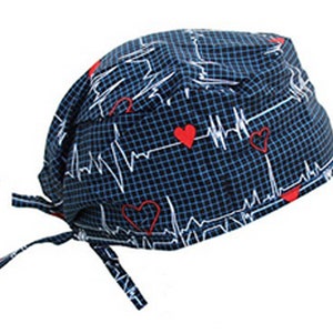 Blue Surgeon Scrub Hat Nurse Doctor Cap Medical Nursing Gift EKG X-Ray Veterinarian ECG with Hearts