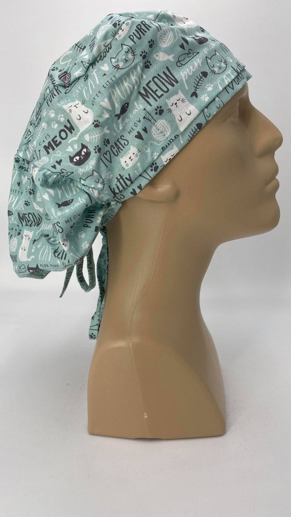 Women's Working Cap With Cotton Sweatband - Adjustable Elastic Bouffant Hat, Dog Paw Print Design - View #3