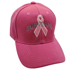 Pink Ribbon Baseball Cap Breast Cancer Awareness Survivor Hat and Inspirational Bumper Sticker, Hot Pink