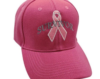 Pink Ribbon Baseball Cap Breast Cancer Awareness Survivor Hat and Inspirational Bumper Sticker, Hot Pink