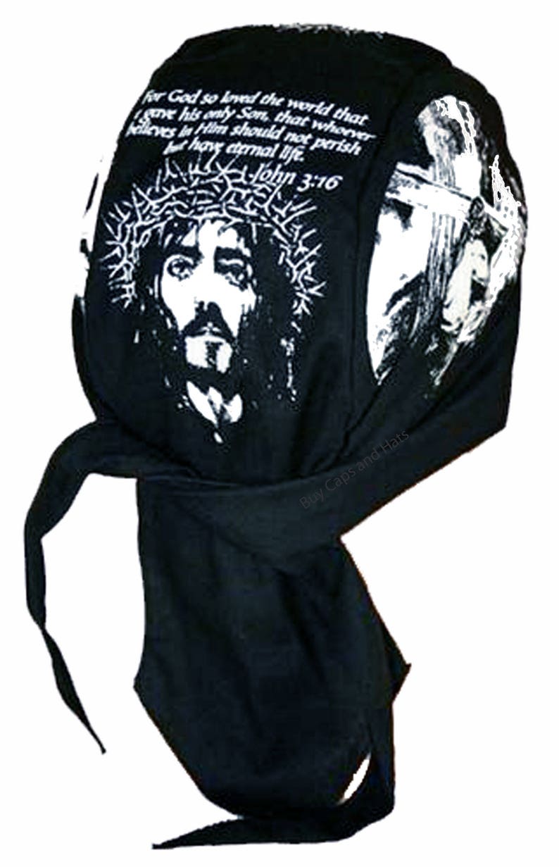 Christian Skull Cap Bandana Jesus Christ Black Cotton Doo Rag Etsy