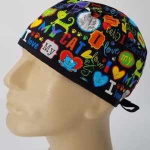 Surgeon Scrub Hat Nurse Doctor Cap Medical Nursing Gift EKG X-Ray Veterinarian, Love Cat with Hearts