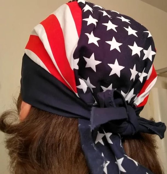 American Flag Bandana Dorag Cap W Sweatband Red White Blue