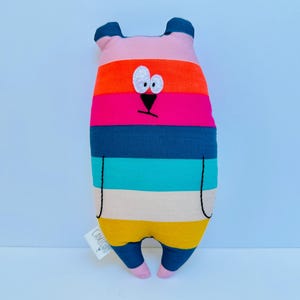 Customizable "Jean-Jacques" teddy bear / Multicolored striped fabric / Birth gift / First name plush toy