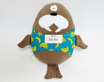 Peluche Morse, Doudou "Bruno Morse" bananes, Cadeau de naissance, Cadeau bébé