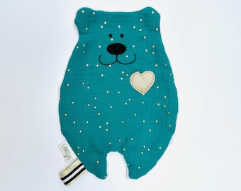 Flache Bettdecke Smaragdgrün, Personalisierte Bettdecke, Doppelte Gaze-Bettdecke, Geburtsgeschenk