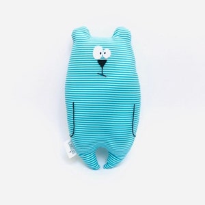 Customizable "Jean-Jacques" teddy bear / Turquoise and white striped fabric / Birth gift / First name plush toy