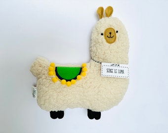 Peluche Lama "Serge"/Alpaca/felpa suave/decoración de la habitación del niño/peluche verde, morado y amarillo