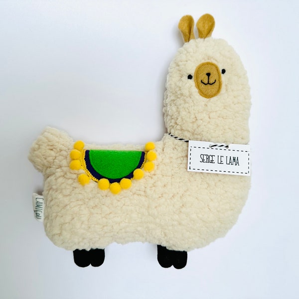 Peluche Lama "Serge"/ Alpaga / peluche douce / décoration chambre enfant / doudou vert, violet et jaune