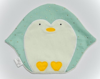 “Jean-Luc Freshman” Penguin Flat Comforter Birth Gift, Baby Gift, Glacial Mint Color
