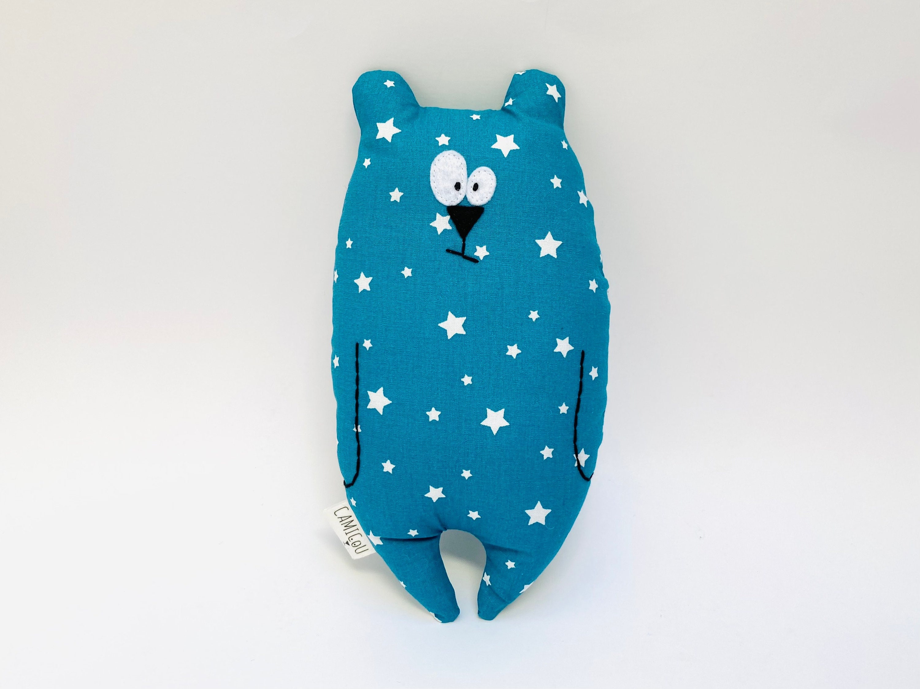 Birth gift Fabric blue patterns stars Plush first name Doudou bear Jean-Jacques customizable