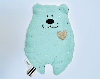 Doudou plat mint, Doudou personnalisé, Doudou double gaze, Cadeau de naissance