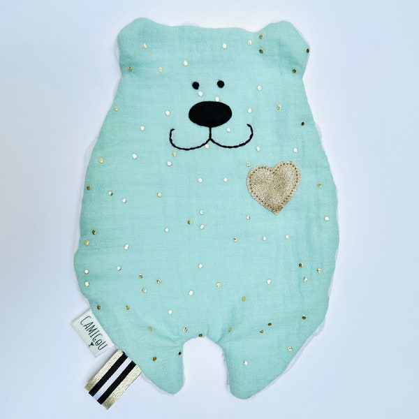 Doudou plat mint, Doudou personnalisé, Doudou double gaze, Cadeau de naissance