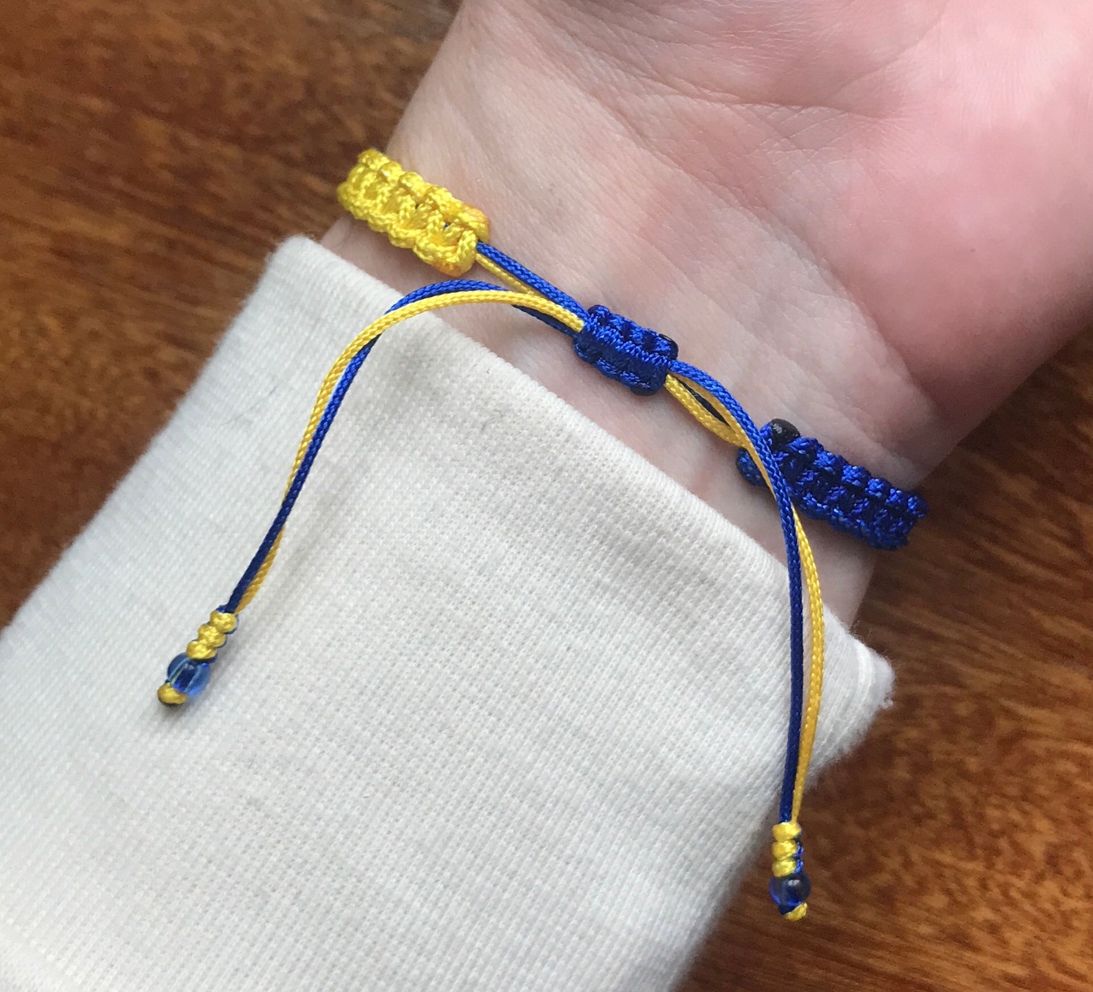 Bracelet With Golden Trident. Blue and Yellow Bracelet. Etsy