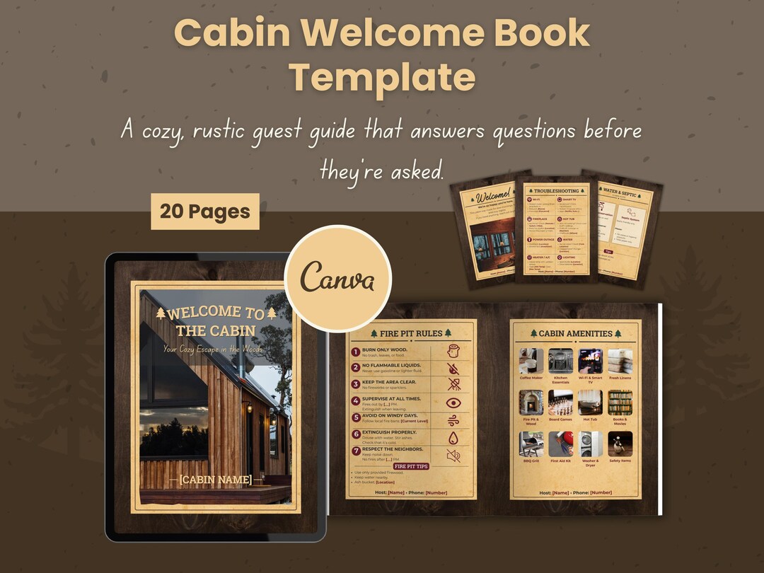 Cabin Welcome Book Template | Airbnb Guidebook Canva | Vacation Rental ...