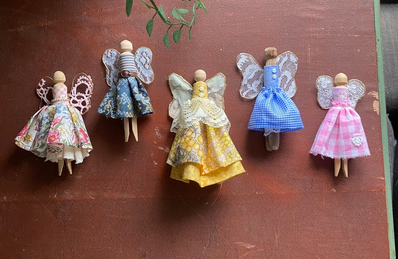 wooden toys Montessori play peg fairy kit fairy dolls handmade toys. Peg fairies