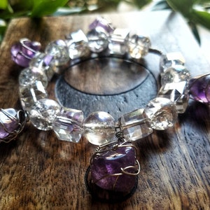 Amethyst Crystal Bracelet | Glass Beads | Tumbled Amethyst | Crystal Cuff | Crystal Bangle | Handmade | Wire Wrapped | Amethyst Dreams