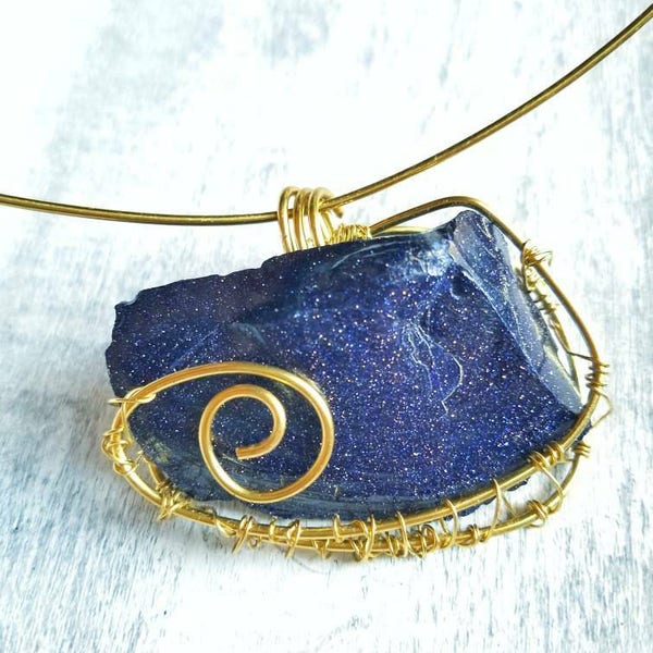 BLUE GOLD STONE | Gold Plated Ring Necklace