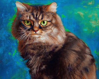 HAND PAINTED cat portrait, an original oil custom painting on canvas of your cat