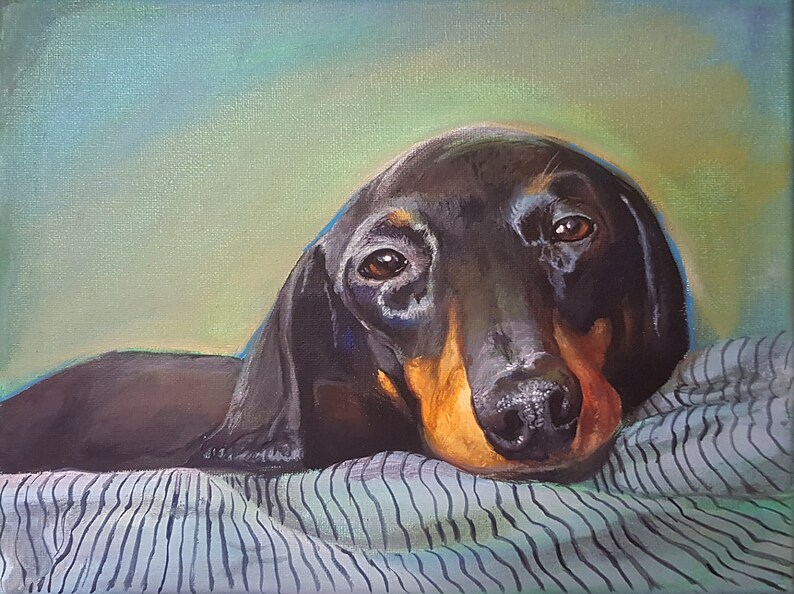 Hand Painted Acrylic Dog Pet Portrait Custom painting from photo