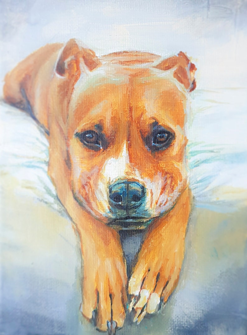 Hand Painted Acrylic Dog Pet Portrait Custom painting from photo