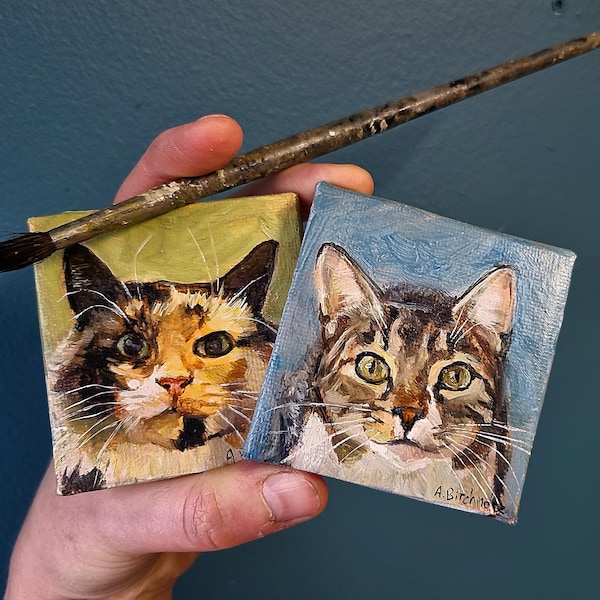 Mini pet portrait hand painted in oils on canvas