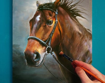 Hand painted horse pet portrait from photo by a professional artist, acrylic on canvas, ready to hang, for memorials, gifts, or for you.