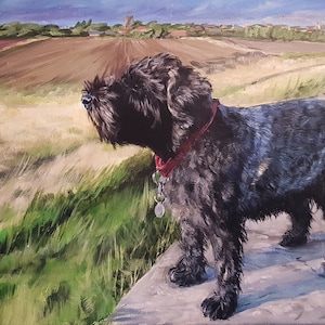 Painted Dog portrait, dog pet portrait in the uk, custom pet portrait, dog painting gift hand painted in oils
