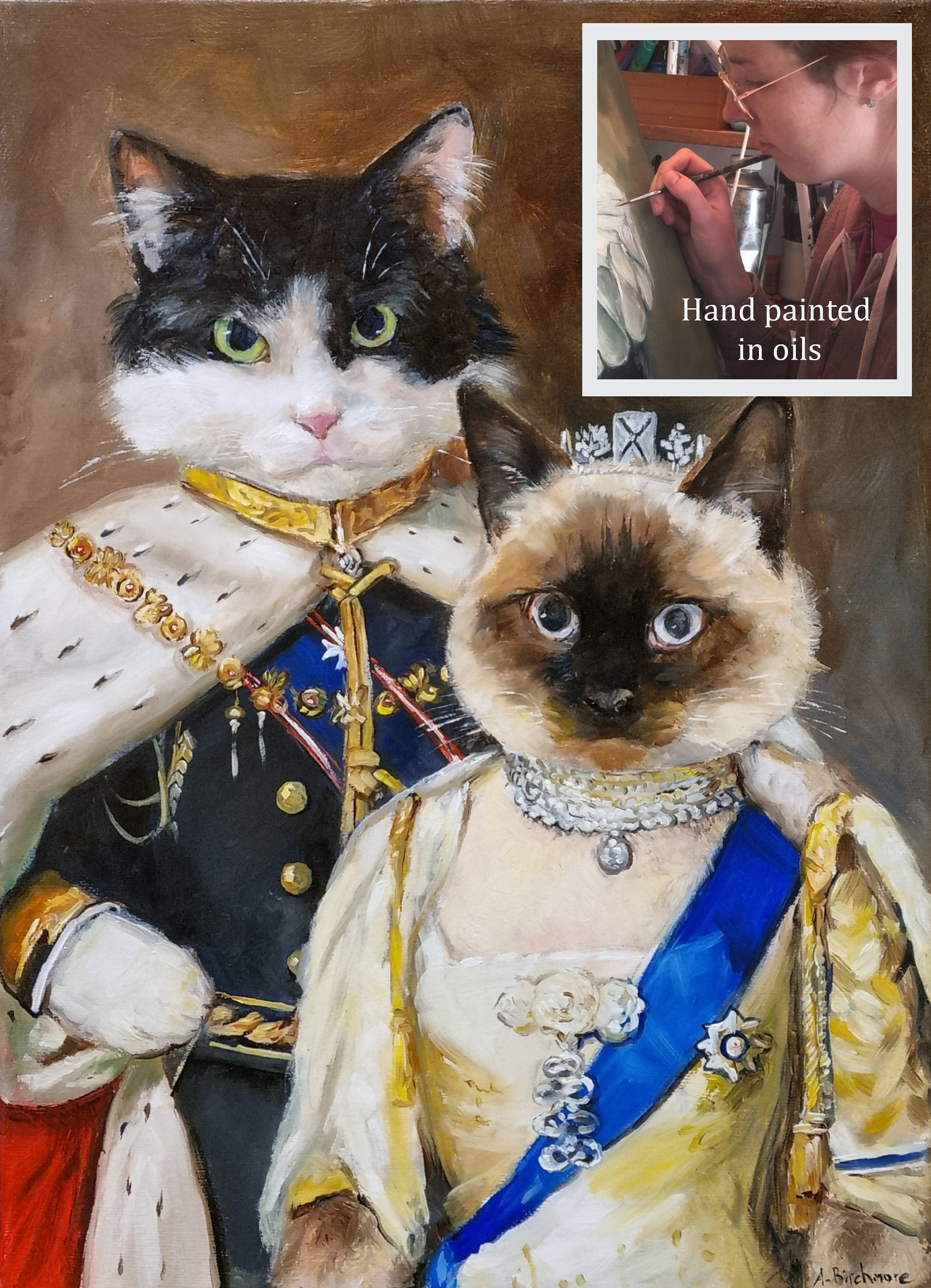 Hand Painted Royal Pet Portrait: Renaissance Costume Oil Painting on canvas