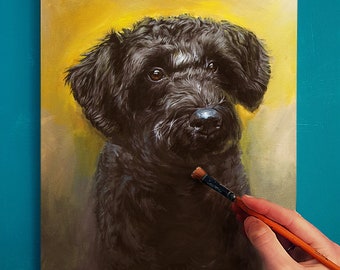 Hand Painted Custom pet dog portrait in oil paint by British artist