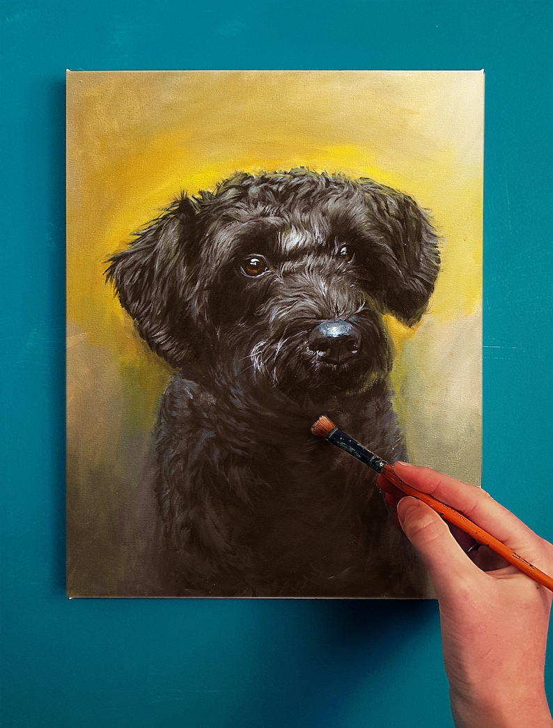 Retrato de perro mascota personalizado pintado a mano en pintura al óleo por un artista británico imagen 1