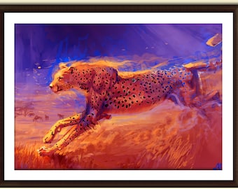 Arte animal de guepardo - Safari Animal Poster - Cartel de gato grande - Colores brillantes - Impresión de pintura de guepardo
